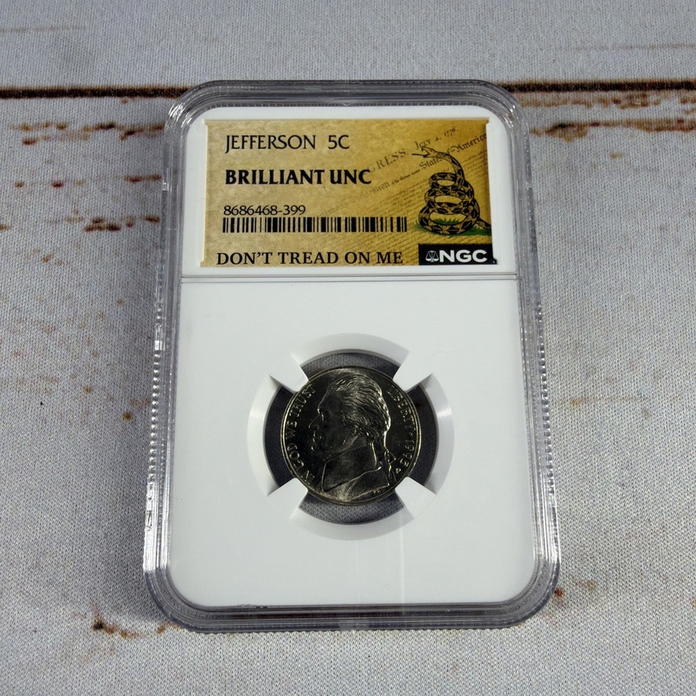 1995 Jefferson Nickel NGC Brilliant Uncirculated "Don't Tread on Me" Label